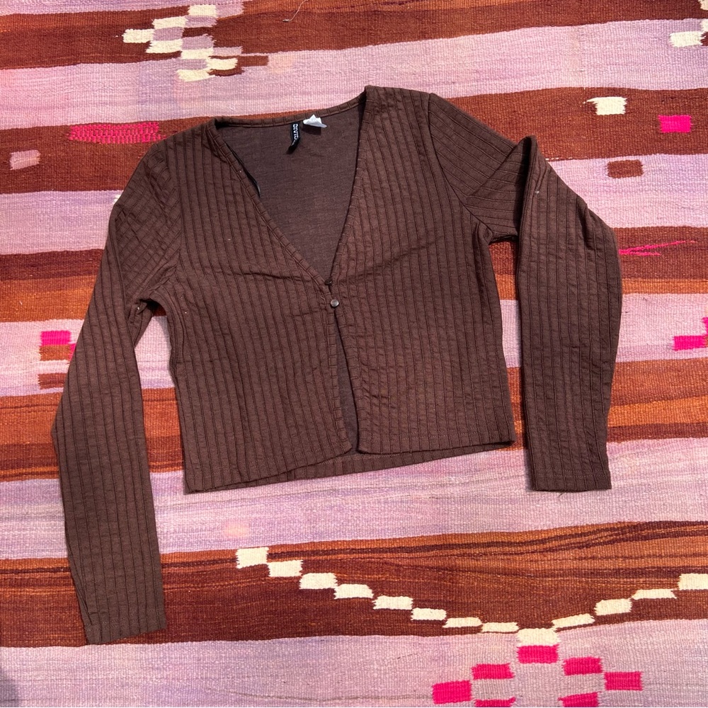 Divided Brown Ribbed Cardigan